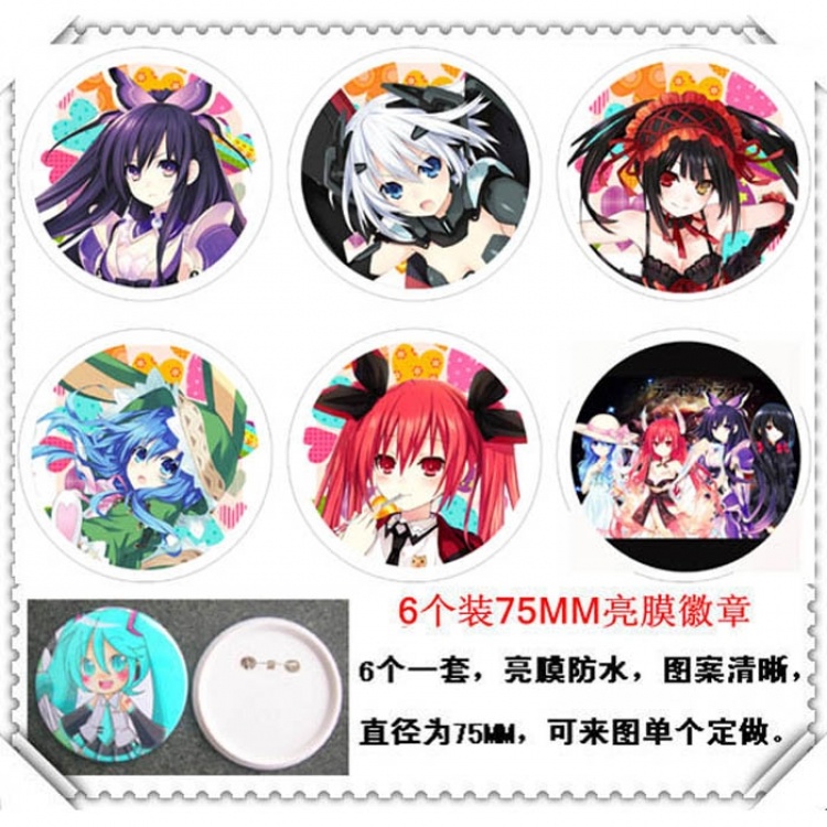 Date-A-Live Water-proof Brooch 6 pcs a set random selection