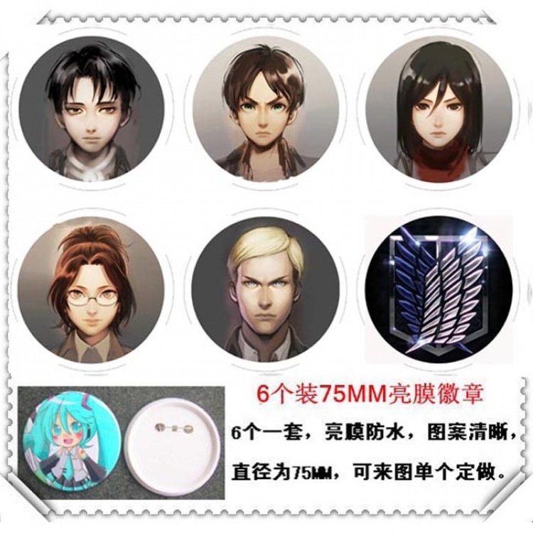 Attack on Titan Water-proof Brooch 6 pcs a set random selection