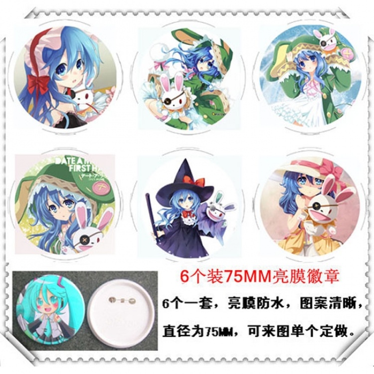 Date-A-Live Water-proof Brooch 6 pcs a set random selection