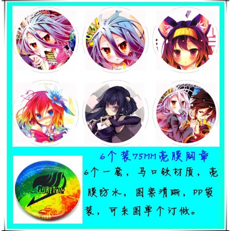 NO GAME NO LIFE  Brooch 6 pcs for 1 set random selection