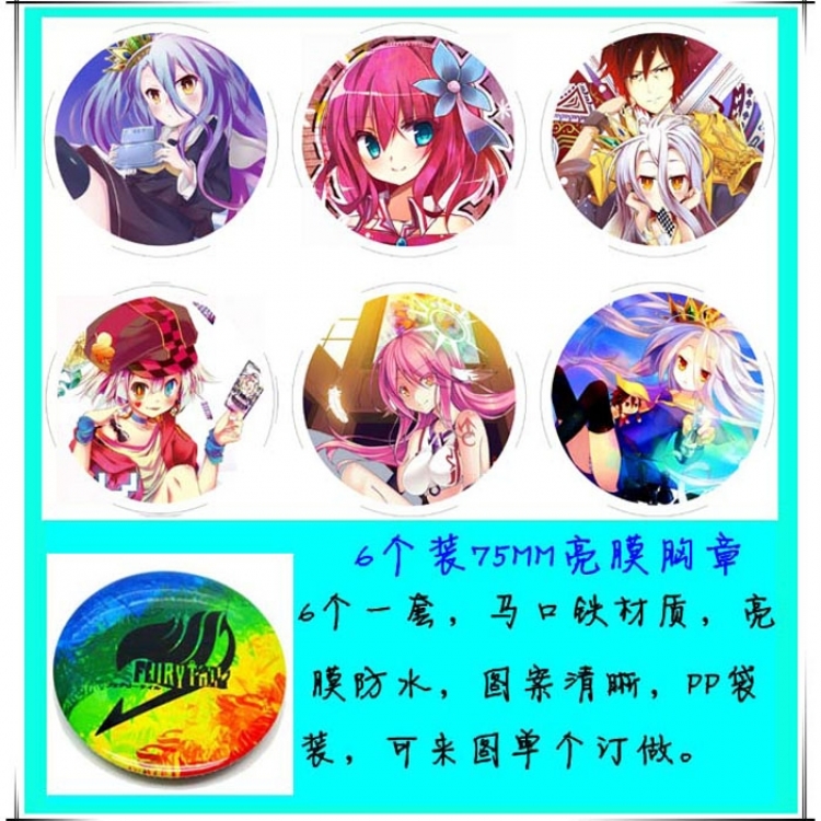 NO GAME NO LIFE  Brooch 6 pcs for 1 set random selection