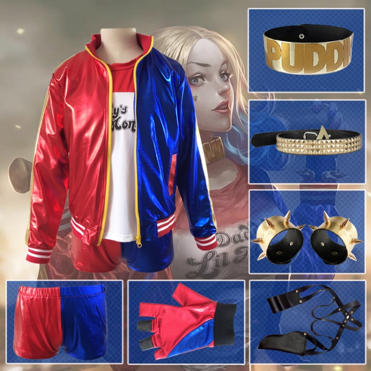 Suicide Squad Harley Quinn Cosplay dress （coat 、shorts、T shirt、gloves）
