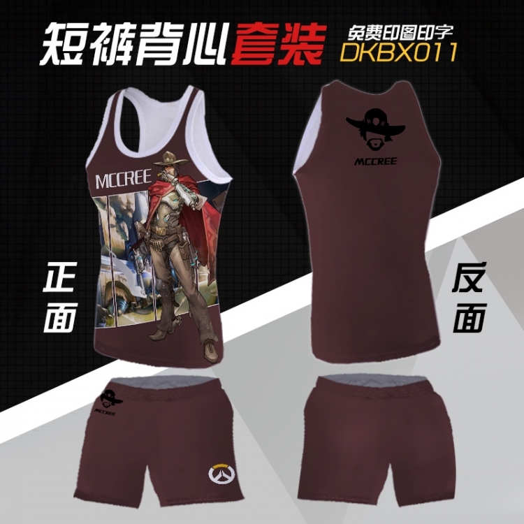 Overwatch mccree Mesh cloth shorts vest   A set of clothes S M L  XL  XXL