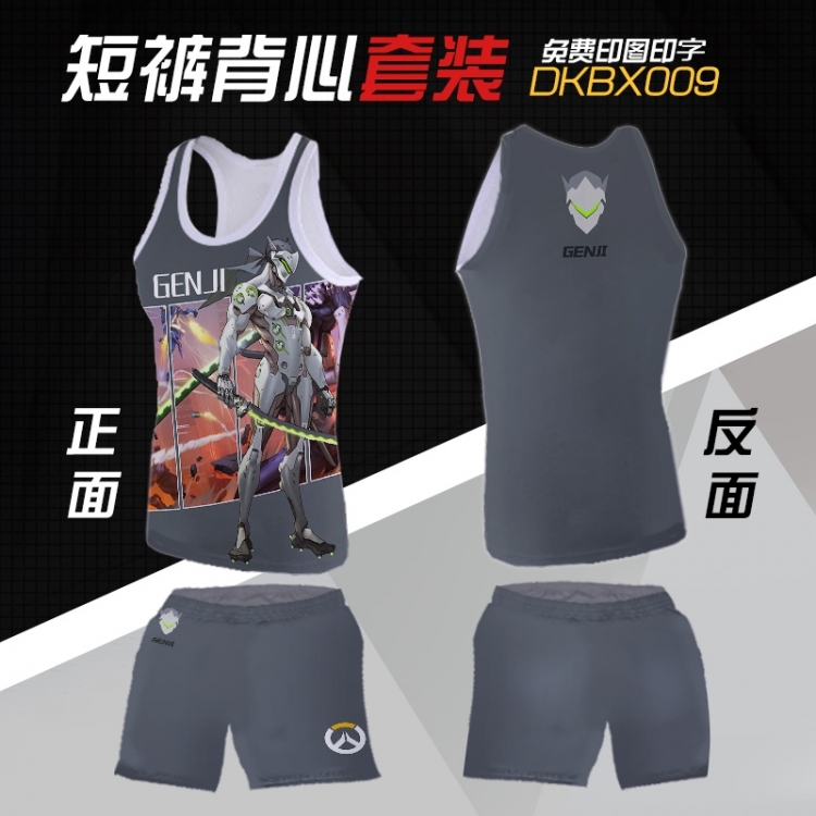 Overwatch genji Mesh cloth shorts vest   A set of clothes S M L  XL  XXL