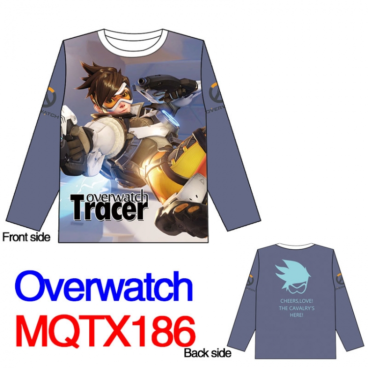 Overwatch tracy Full color round neck long sleeve T shirt M L XL XXL XXXL