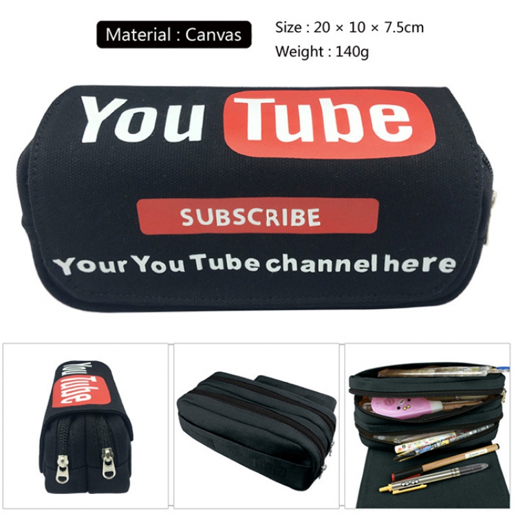 Pencil Bag  Youtube Canvas Doubel Decker Zipper
