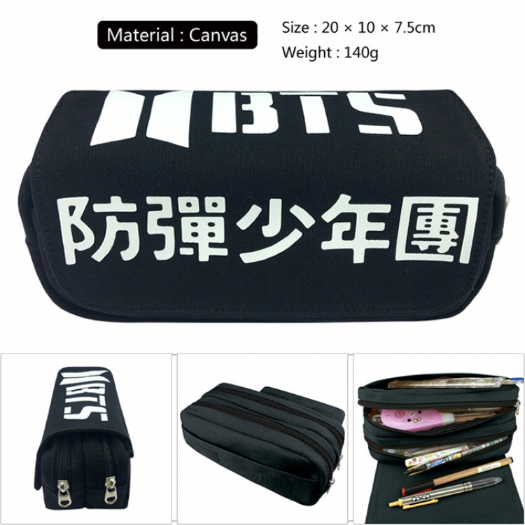 Pencil Bag BTS Canvas Double Decker Zipper