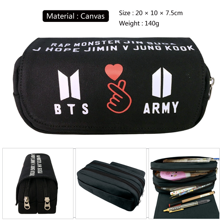 BTS Canvas Red Heart Pencil Bag