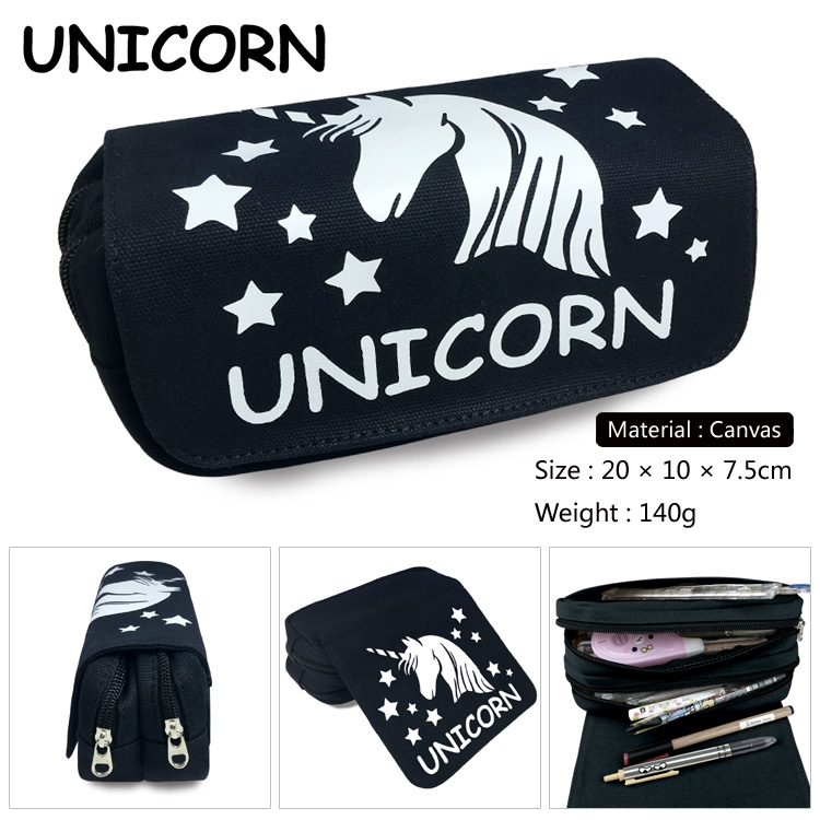 Pencil Bag Unicorn Zipper Black Canvas Pencil Bag