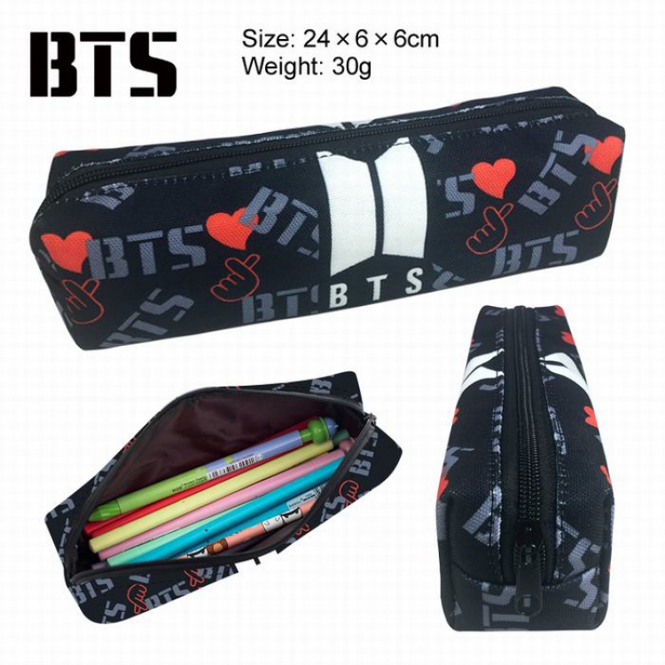 BTS Style 2 canvas Single layer zipper Small Pencil Bag A total of 3 Style 24X6X6CM
