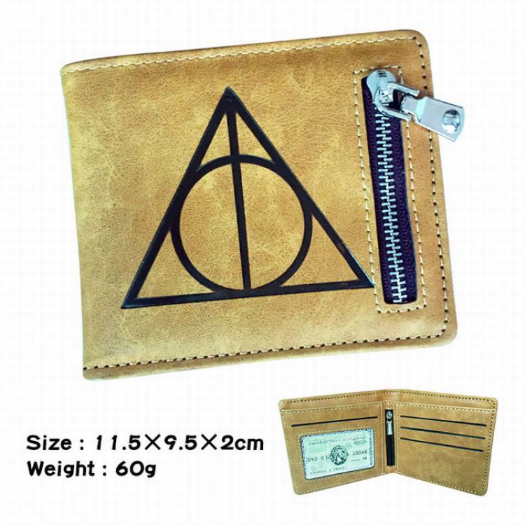 Harry Potter brown Style 1 fold zipper Short paragraph Leather wallet purse 11.5X9.5X2CM