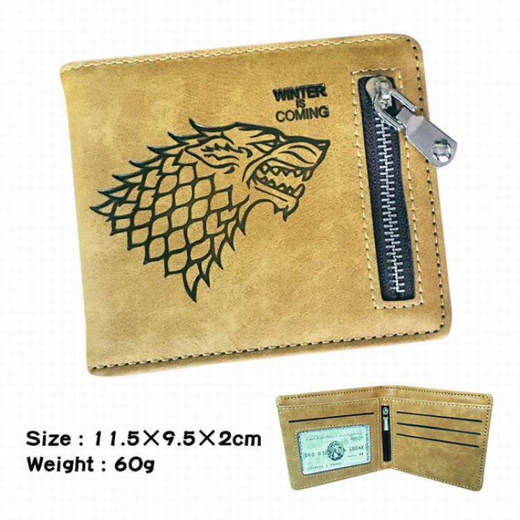 Game of Thrones brown Style 2 fold zipper Short paragraph Leather wallet purse 11.5X9.5X2CM