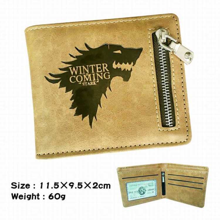 Game of Thrones brown Style 1 fold zipper Short paragraph Leather wallet purse 11.5X9.5X2CM