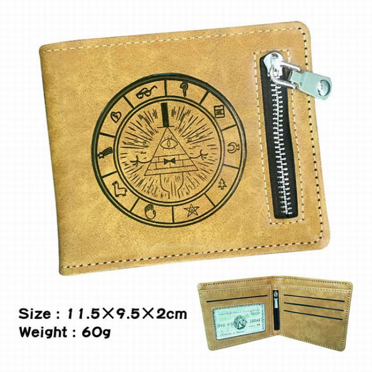 Gravity Falls brown Style 1 fold zipper Short paragraph Leather wallet purse 11.5X9.5X2CM