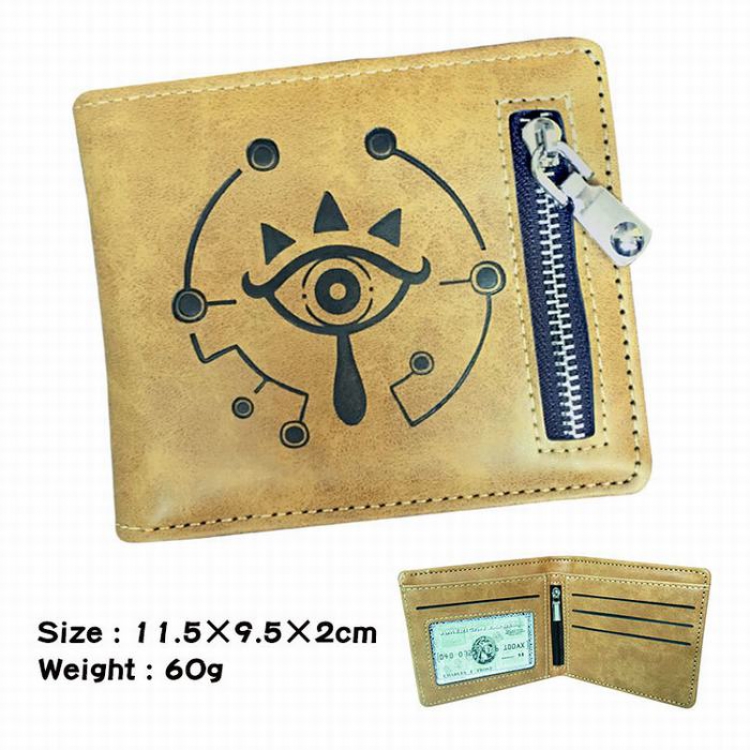 The Legend of Zelda brown Style 2 fold zipper Short paragraph Leather wallet purse 11.5X9.5X2CM
