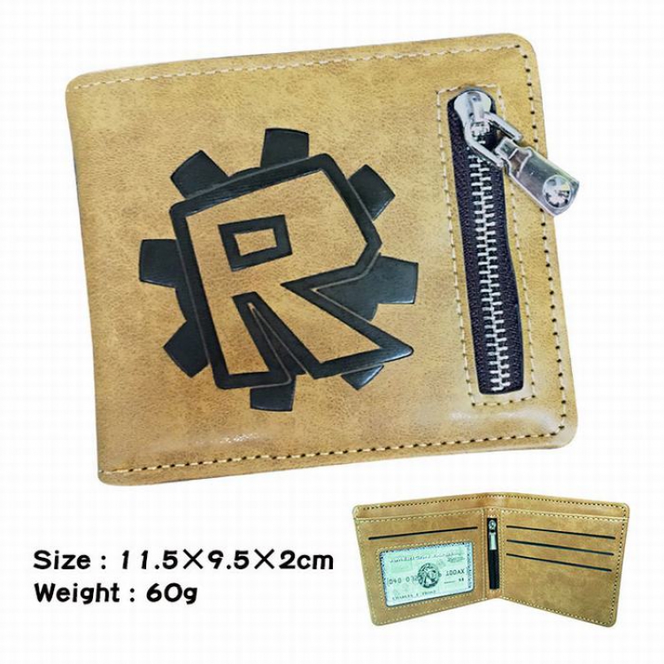 ROBLOX brown Style 1 fold zipper Short paragraph Leather wallet purse 11.5X9.5X2CM