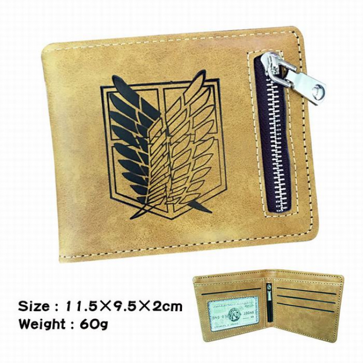 Shingeki no Kyojin brown Style 1 fold zipper Short paragraph Leather purse wallet 11.5X9.5X2CM