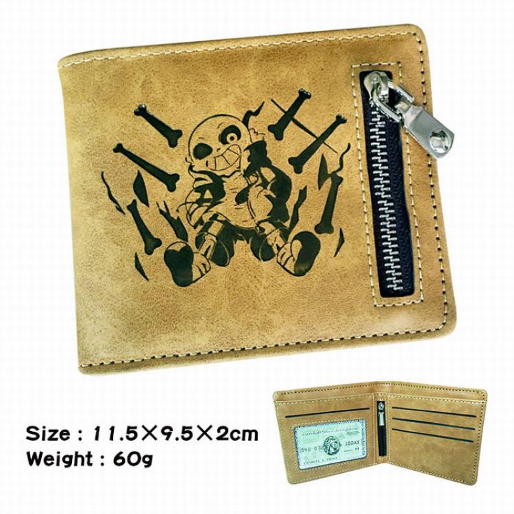 Undertale brown Style 1 fold zipper Short paragraph Leather wallet purse A total of 2 Style 11.5X9.5X2CM
