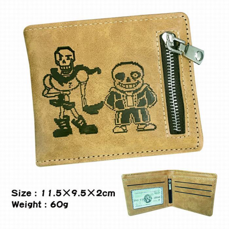 Undertale brown Style 2 fold zipper Short paragraph Leather wallet purse A total of 2 Style 11.5X9.5X2CM