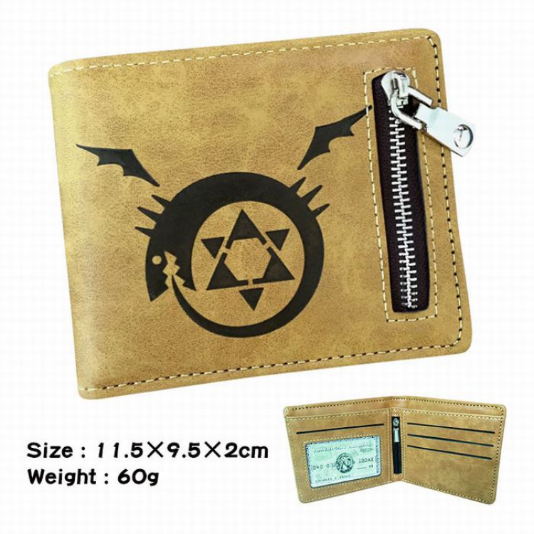 Fullmetal Alchemist brown Style 1 fold zipper Short paragraph Leather wallet purse 11.5X9.5X2CM
