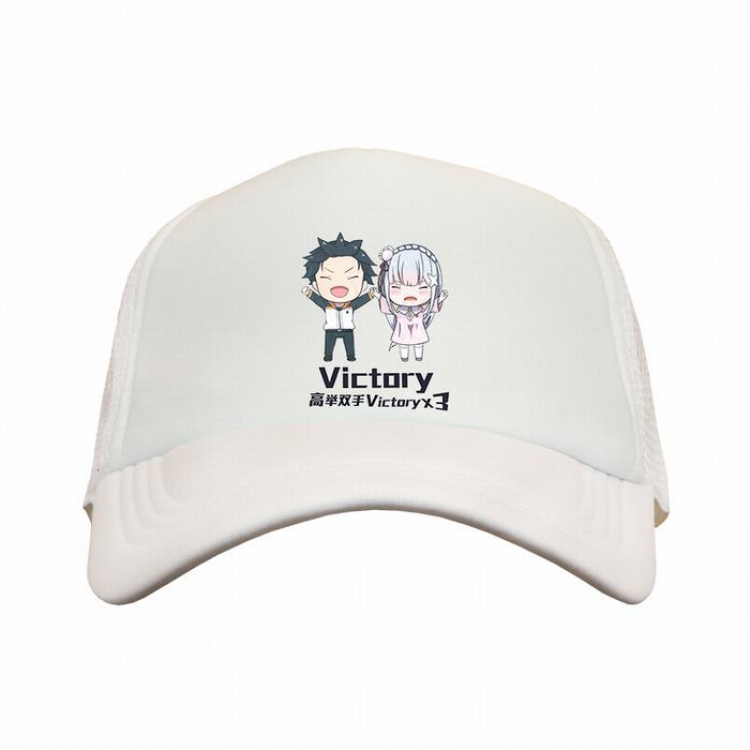 Re:Zero kara Hajimeru Isekai Seikatsu Natsuki Subaru and Emilia white reseau Breathable Hat