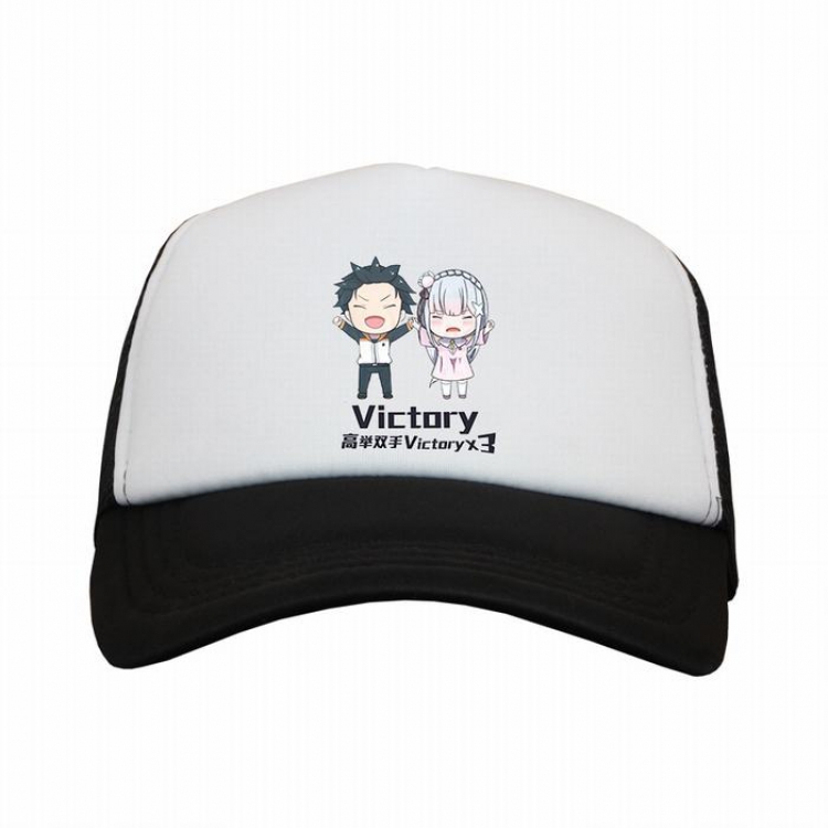 Re:Zero kara Hajimeru Isekai Seikatsu Natsuki Subaru and Emilia Black and white reseau Breathable Hat