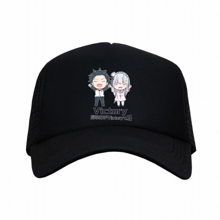 Re:Zero kara Hajimeru Isekai Seikatsu Natsuki Subaru and Emilia Black reseau Breathable Hat