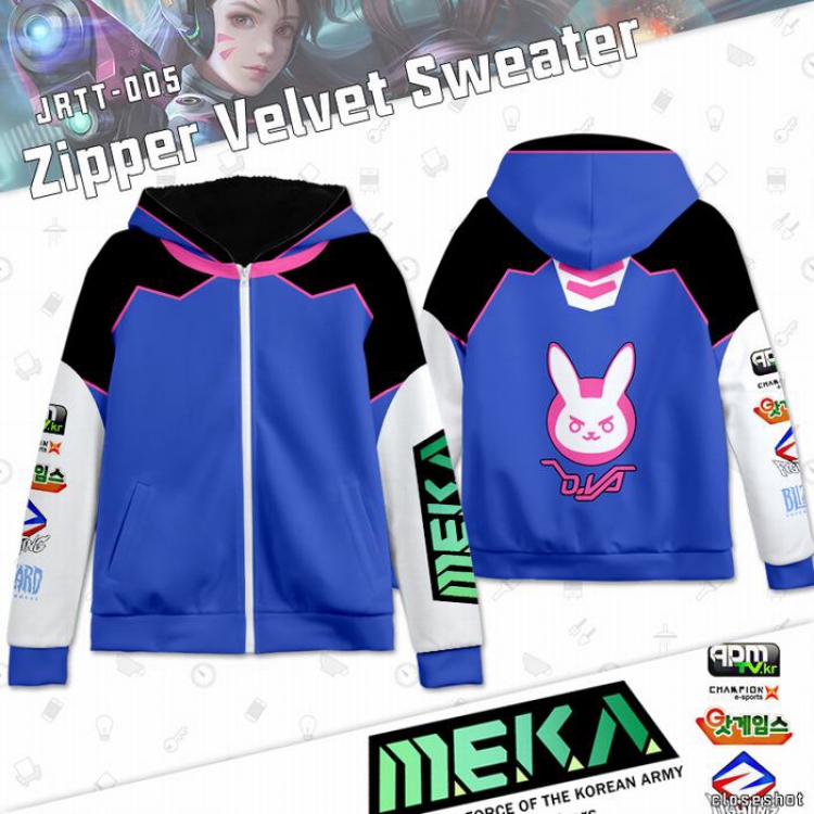 Overwatch Full Color zipper Plus velvet Sweatshirt S M L XL XXL XXXL JRTT005