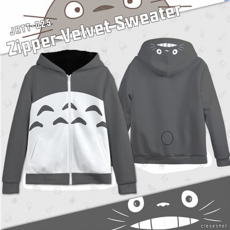 TOTORO Anime Full Color zipper Plus velvet Sweatshirt S M L XL XXL XXXL JRTT025
