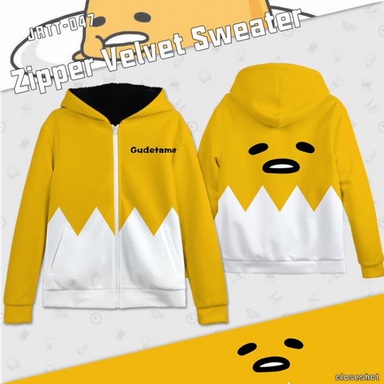 Gudetama Anime Full Color zipper Plus velvet Sweatshirt S M L XL XXL XXXL JRTT047