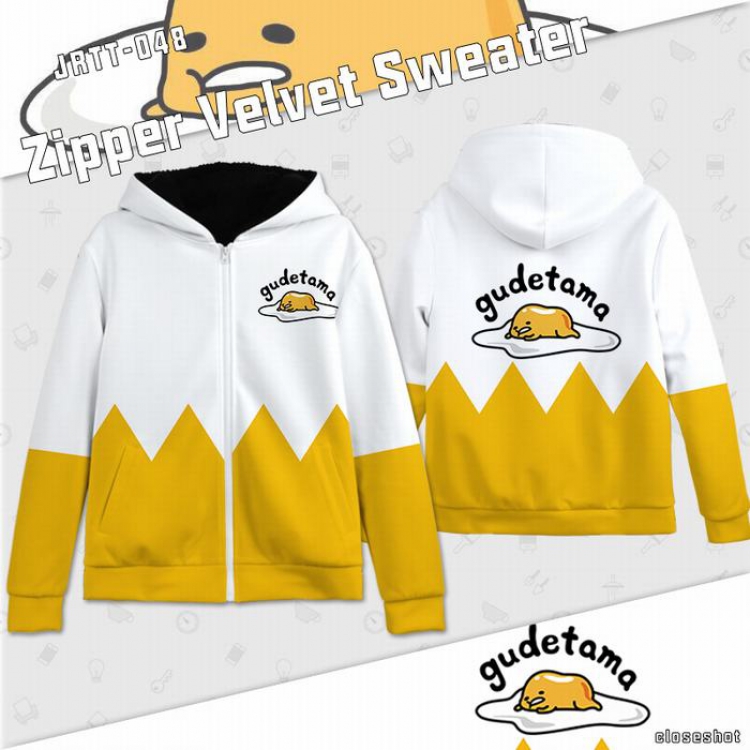 Gudetama Anime Full Color zipper Plus velvet Sweatshirt S M L XL XXL XXXL JRTT048