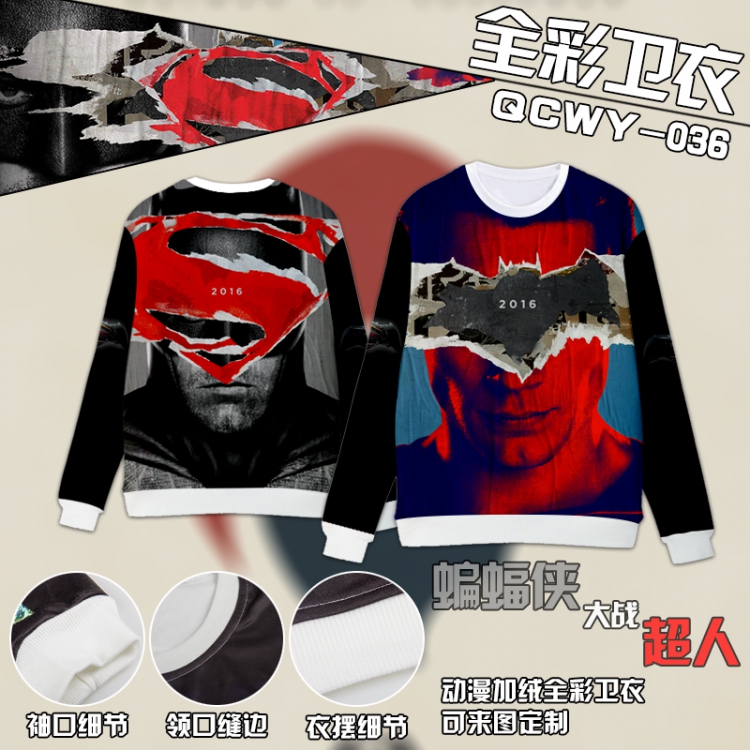 Batman Wars Superman Full Color Plush sweater QCWY036 S M L XL XXL XXL