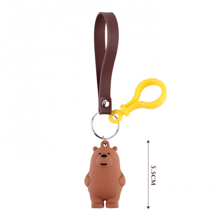 We Bare Bears brown Cute cartoon leather rope key chain Doll bag pendant 5.5CM