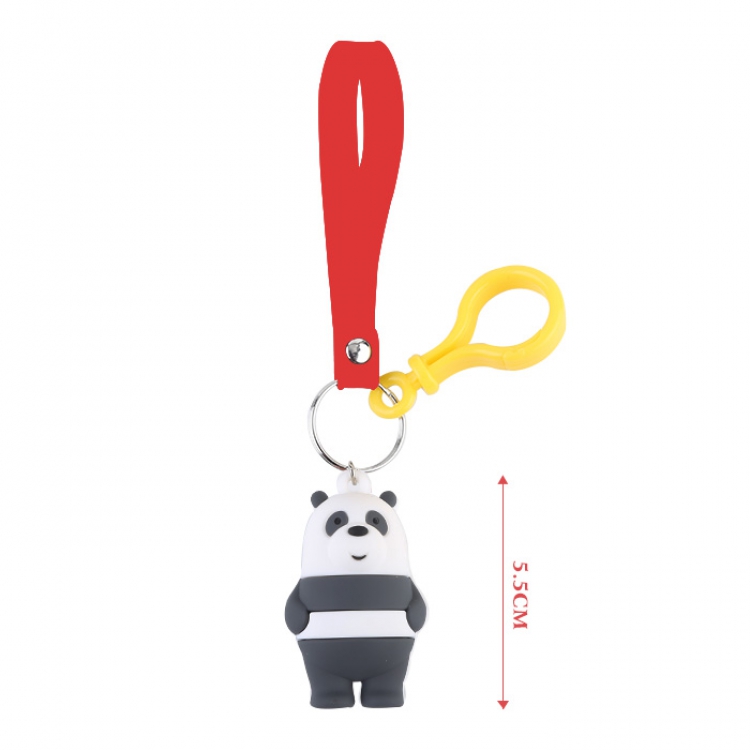 We Bare Bears Black and White Cute cartoon leather rope key chain Doll bag pendant 5.5CM