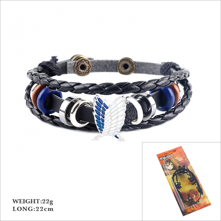 Shingeki no Kyojin Multilayer weaving Leather bracelet 22CM 22G
