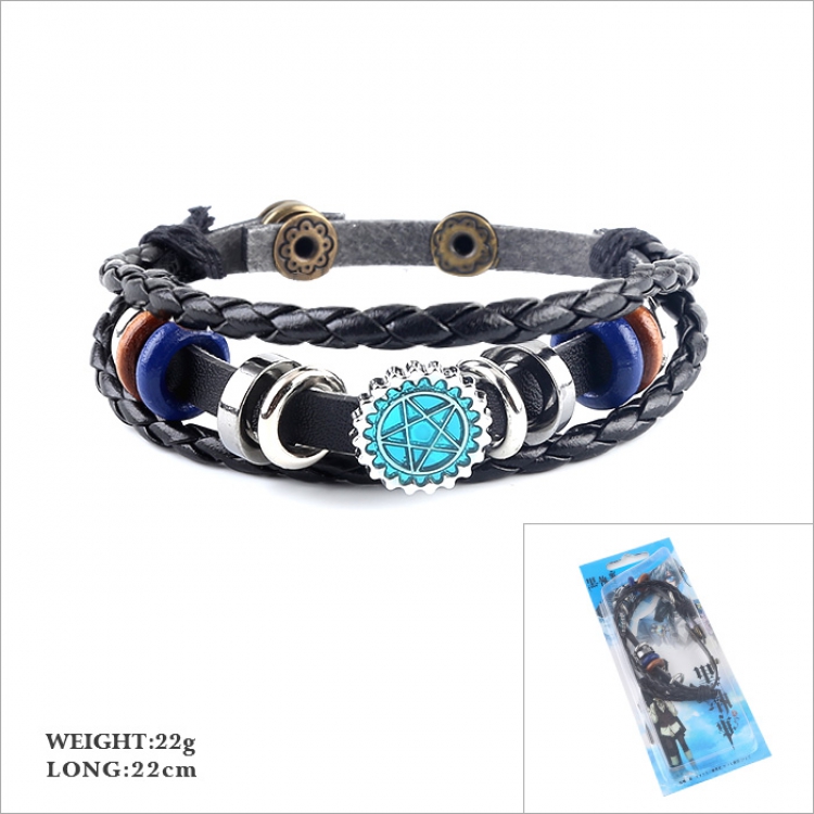 Kuroshitsuji Multilayer weaving Leather bracelet 22CM 22G