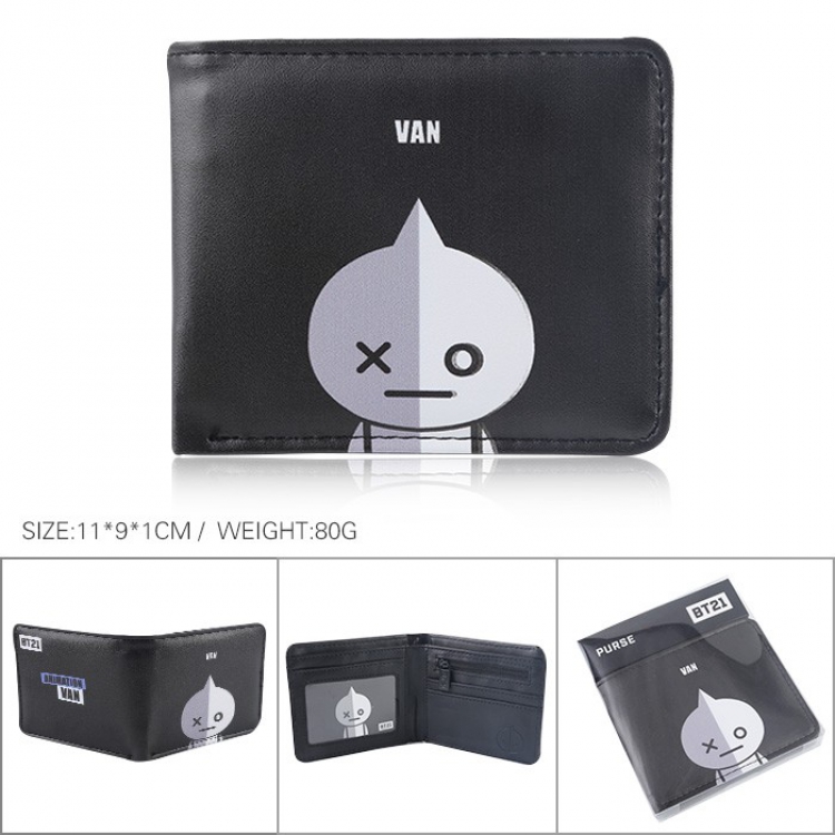 BTS BT21 Cartoon full color printed short wallet Purse 11X9X1CM 80G Style B