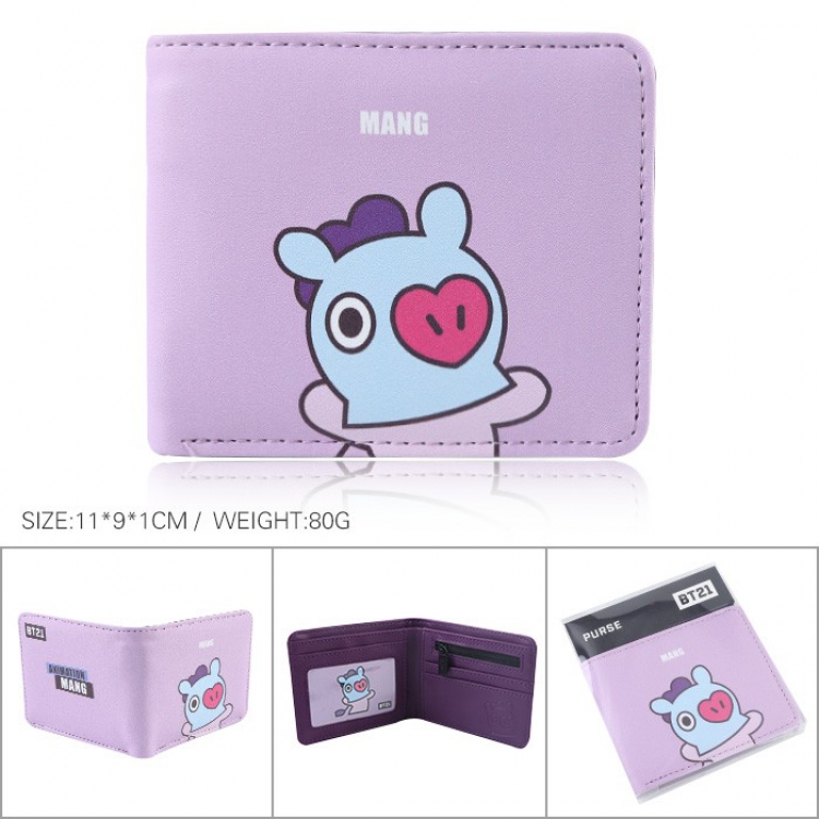 BTS BT21 Cartoon full color printed short wallet Purse 11X9X1CM 80G Style F