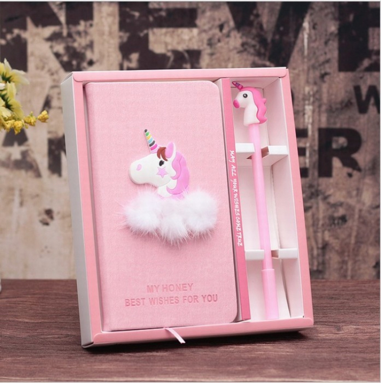 Unicorn Borderless hair ball Boxed Notebook plus pen 10X18CM price for 3 pcs