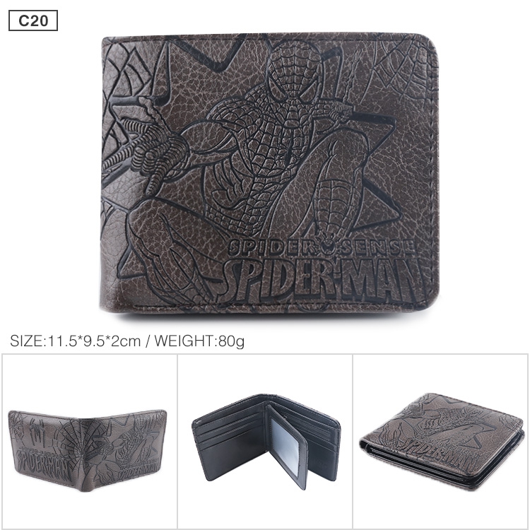 The avengers allianc Spiderman Folded Embossed Short Leather Wallet Purse 11.5X9.5CM 60G