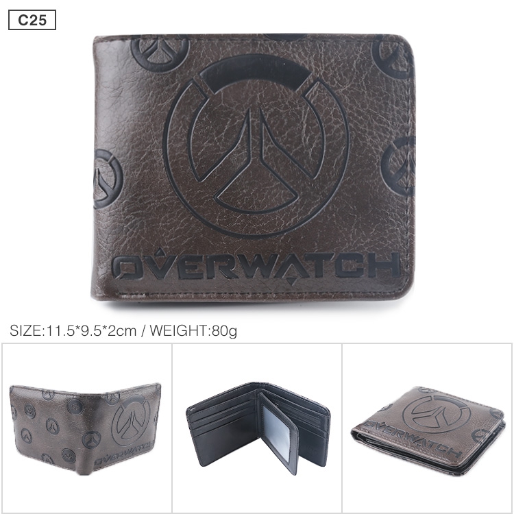 Overwatch Folded Embossed Short Leather Wallet Purse 11.5X9.5CM 60G