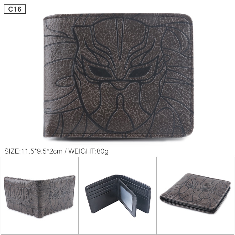 Black Panther Folded Embossed Short Leather Wallet Purse 11.5X9.5CM 60G
