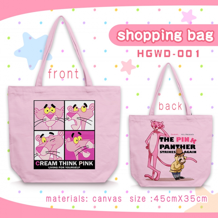 Pink Panther One-shoulder canvas zipper shopping bag 45X35CM HGWD001