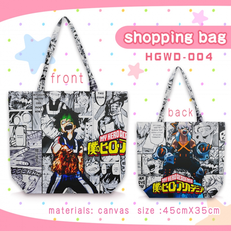 My Hero Academia One-shoulder canvas zipper shopping bag 45X35CM HGWD004