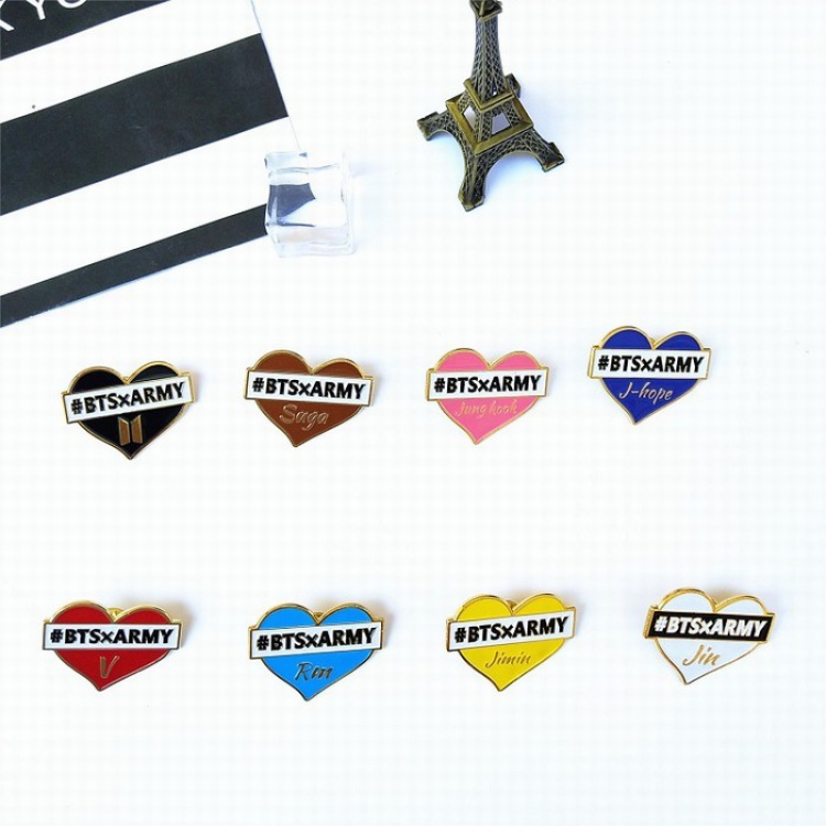 BTS Heart-shaped Metal brooch badge Bagged 3.5X3CM 0.09g 8 models price for 10 pcs Color mixing