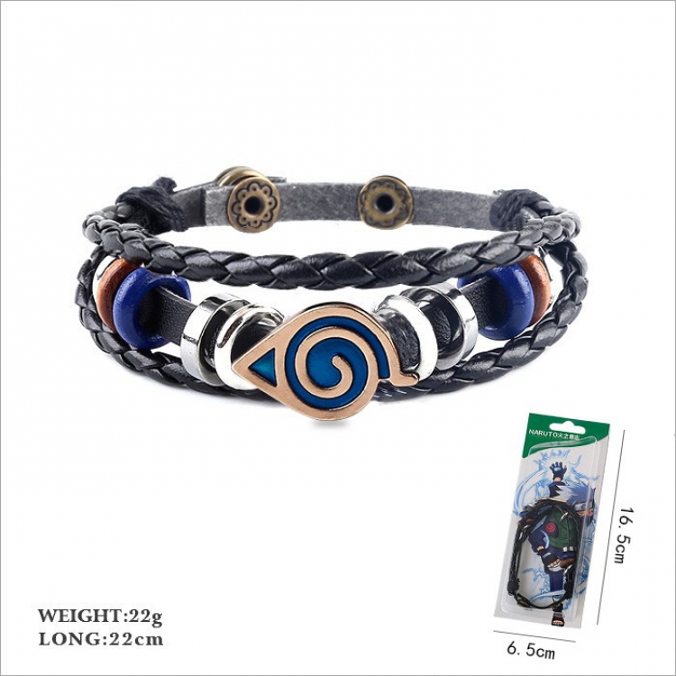 Naruto Wood leaf Multilayer weaving Leather bracelet 22CM 22G