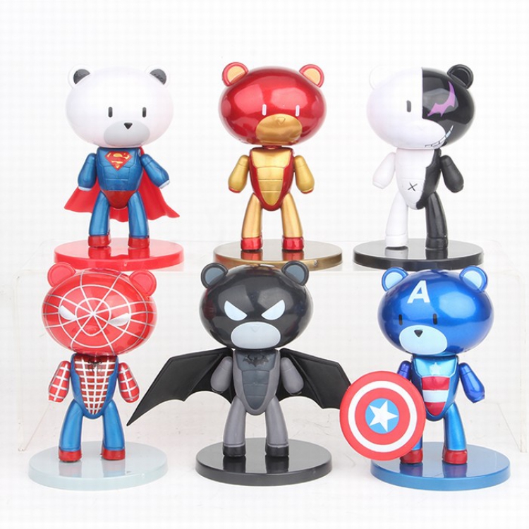 Bear Alliance Iron Man Superman Spiderman Captain America Batman Bagged Figure Decoration 10CM price for 6 pcs