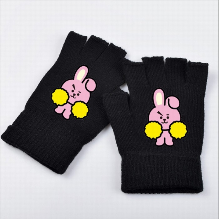 BTS BT21 rabbit Printed black half finger gloves 18X9.5CM 32G price for 5 pcs