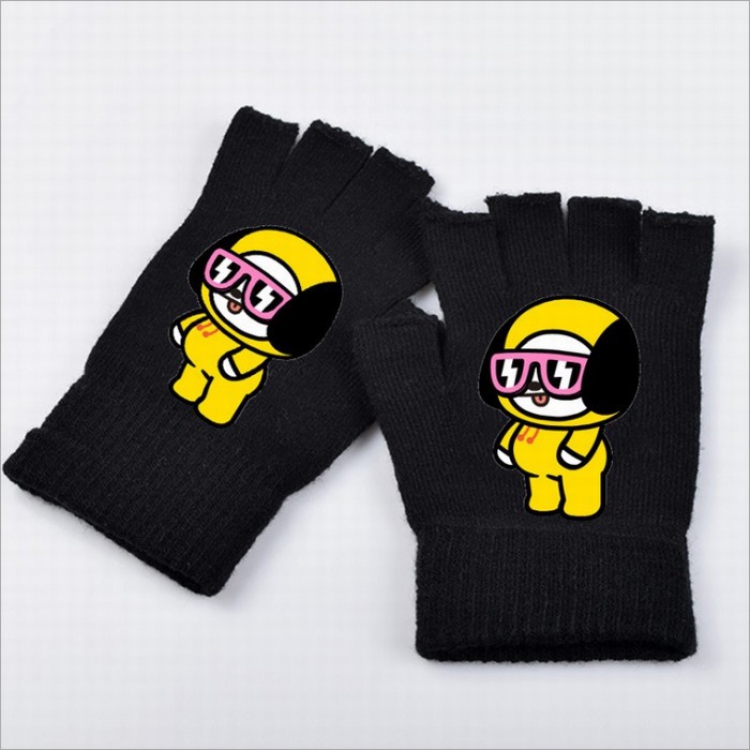 BTS BT21 puppy Printed black half finger gloves 18X9.5CM 32G price for 5 pcs