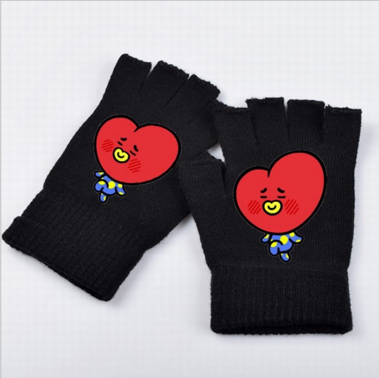 BTS BT21 Love Printed black half finger gloves 18X9.5CM 32G price for 5 pcs